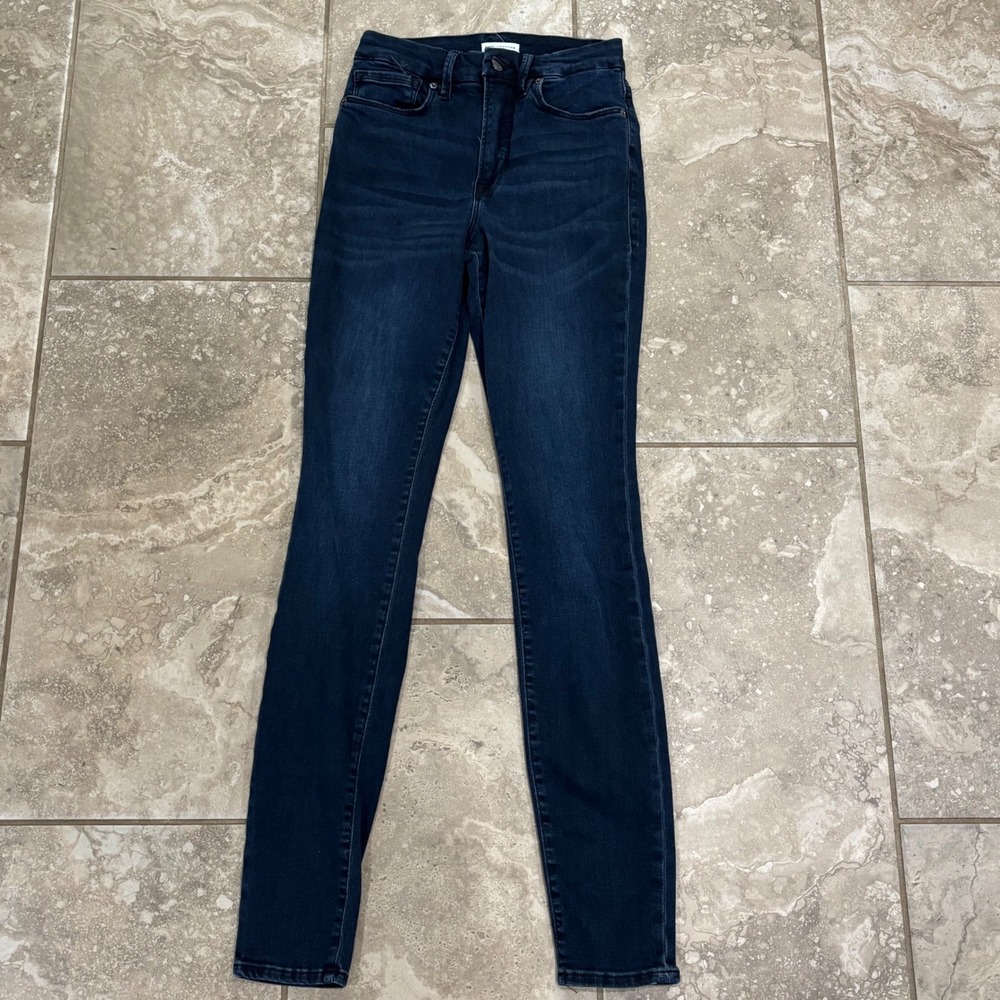 Good American Good Waist Skinny Jeans Dark Indigo Blue 4/27 GWSTCK670T Womens